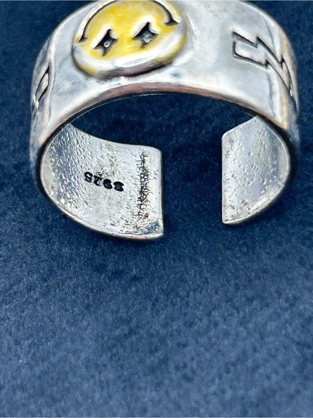 S925 Sterling Silver Smiley Face Adjustable Ring | Lightning Bolt Star Wide Band